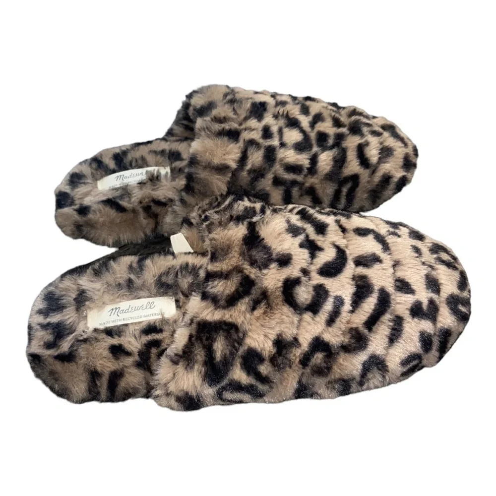 MADEWELL Leopard Cheetah Animal Print Quilted Plush Faux Fur Slippers Size 5 - Picture 5 of 13